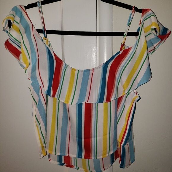 XOXO Cold Shoulder Striped Pullover Top - Picture 5 of 6